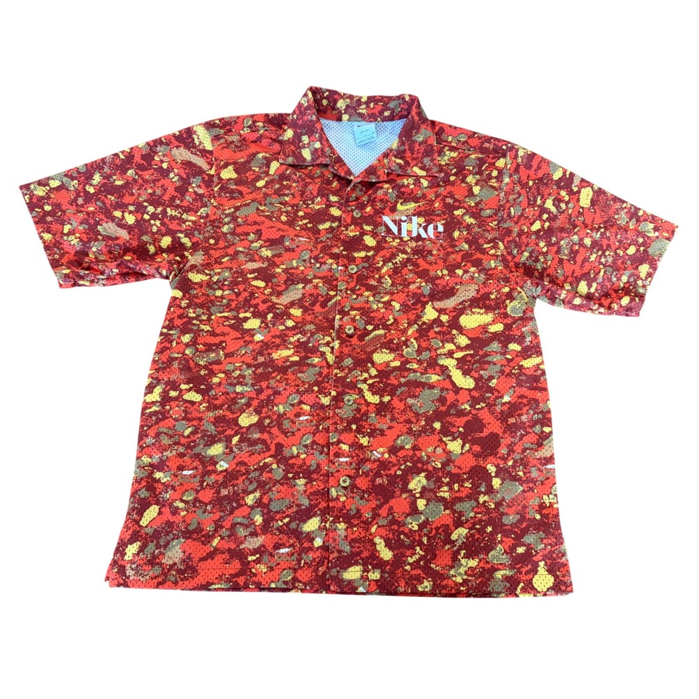 Nike Trek Division Los Angeles Mesh Button Down Shirt Red Splatter Mens Small